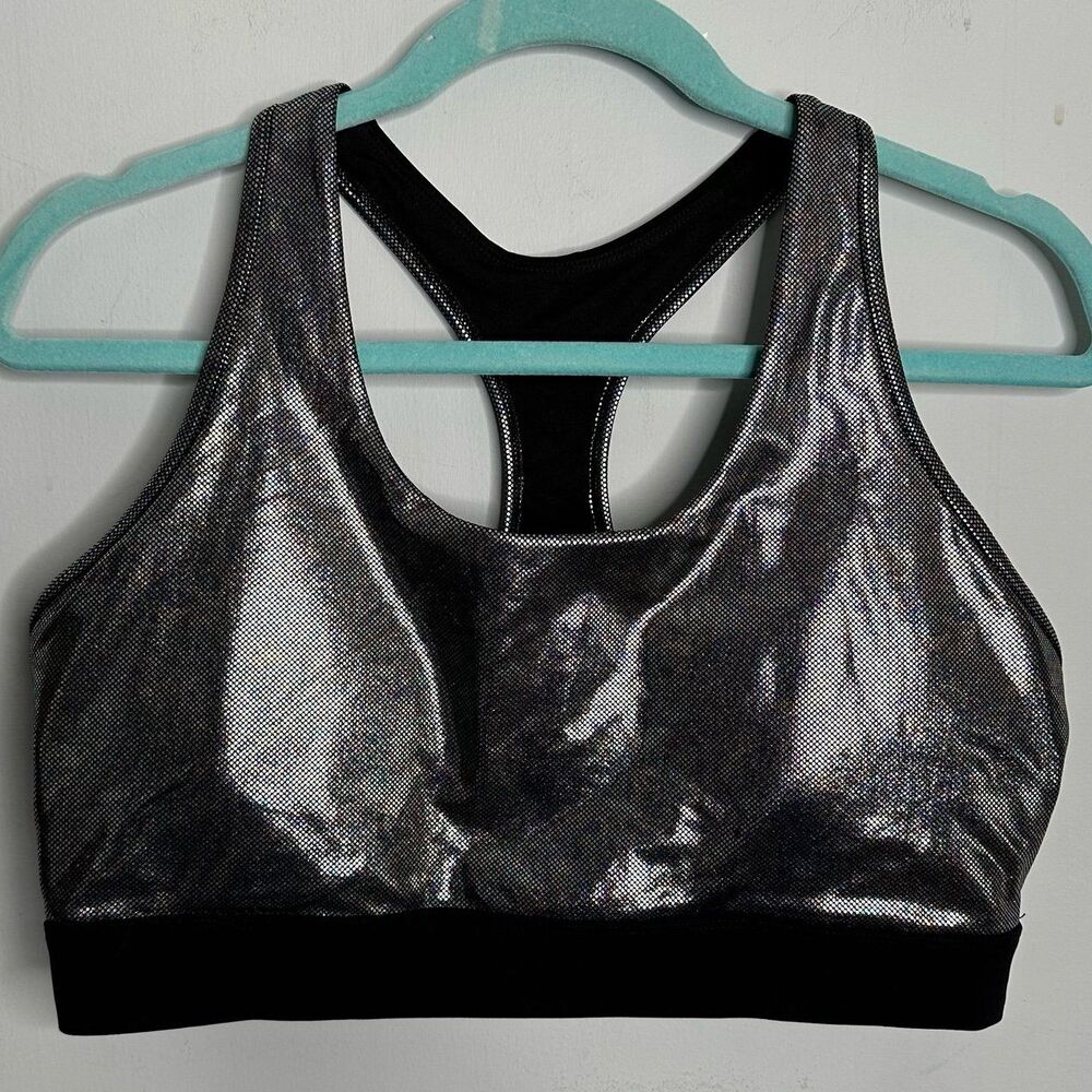 Zyia Active Disco Luxe Black Iridescent Racerback Sports Bra Size XL